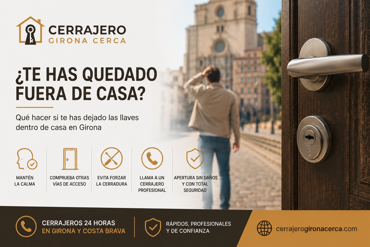 Apertura de puerta urgente sin daños en Girona por parte de un cerrajero profesional.